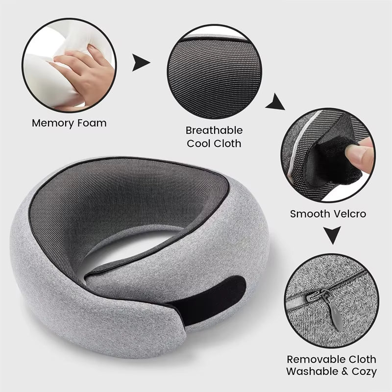 Travel Neck Pillow Premium Memory Foam Neck Pillow for Comfort on Airplane 360º Ergonomic Design with Washable Modal Cover JAF8X